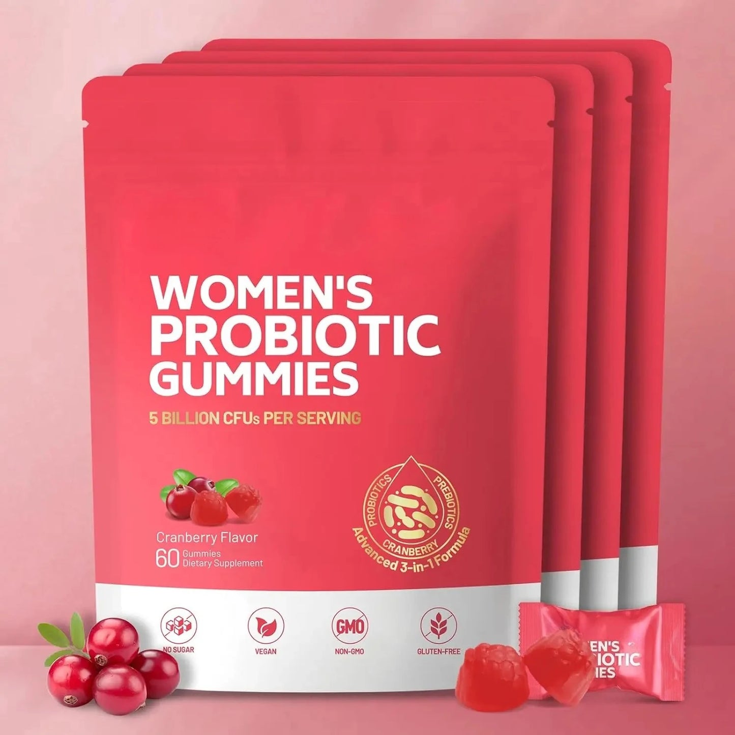 Amara Bloom Gummies™ — 3-in-1 Probiotic + Prebiotic + Cranberry for Women's Gut & pH Balance