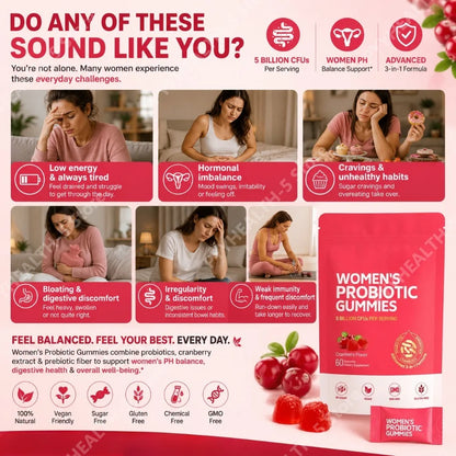 Amara Bloom Gummies™ — 3-in-1 Probiotic + Prebiotic + Cranberry for Women's Gut & pH Balance