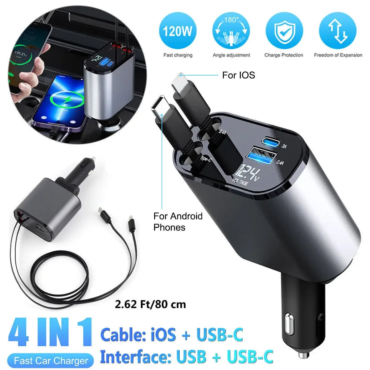 The ChargeSmart™ - 4-in-1 Retractable Car Charge